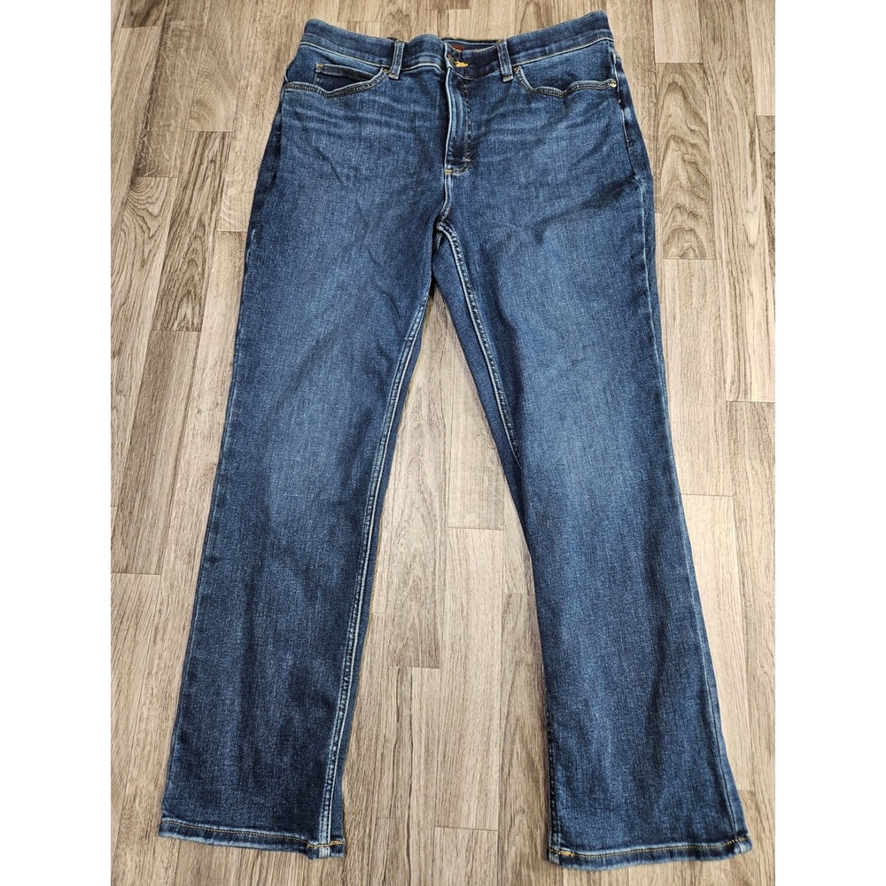 Lee Straight Leg Jeans Womens 16 Medium Blue Dark Wash Stretch Denim